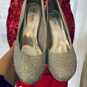 Women's Glittering Silver rhinestone heels Silver Slipper 8